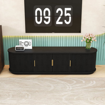 Modern TV Stand with Fluted Tambour Sliding Doors, Shelves and Cable Management