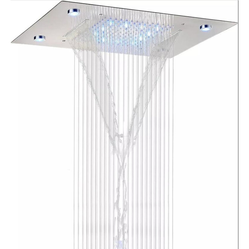 Luxury LED Shower Head Rainfall Waterfall Top Spray High pressure Ceiling Mount, Brushed Nickel