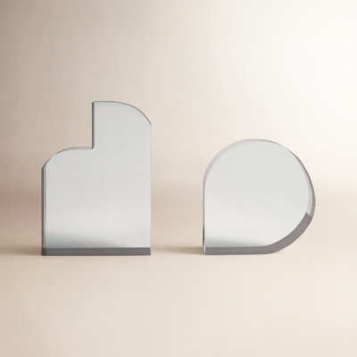 Glass, Set Of 2 6" Contemporary Bookends, Smoke, Novelty