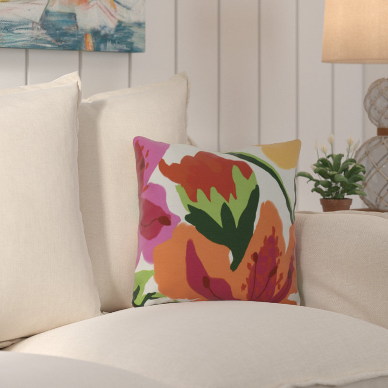 Housse et insert de coussin d'extérieur carré imprimé tropical, H 16 po x l 16 po x P 3 po
