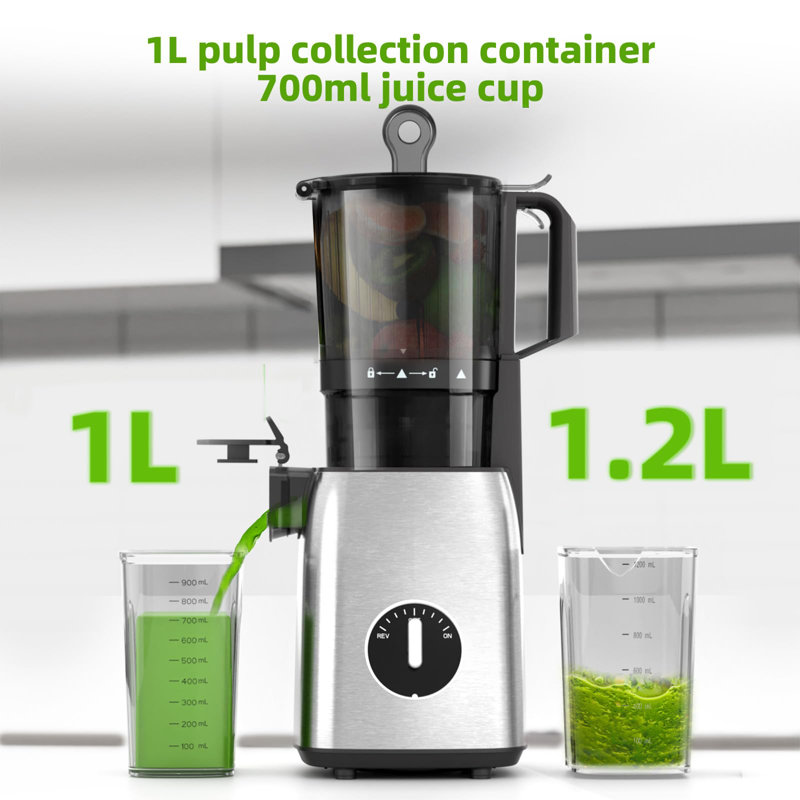 300W 5.4" Wide Chute Cold Press Juicer, Vintage Knob, Slow Masticating, High Yield Easy Clean, Stainless Steel Square Body For Whole Fruits Veggies