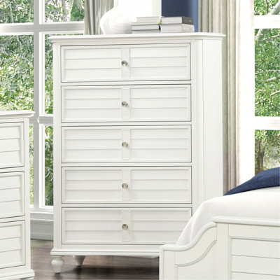 Antique White Chest, English Dovetail Drawers, Round Knobs Handles for Bedroom