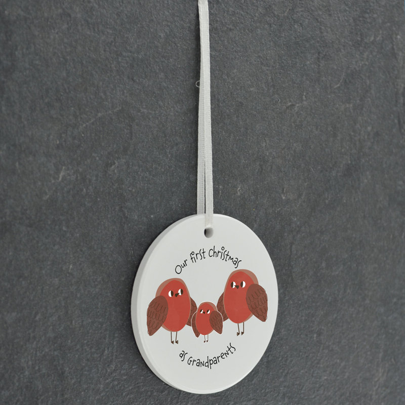 Carley Grandparents First Christmas Robins Circle Shaped Ceramic Ornament