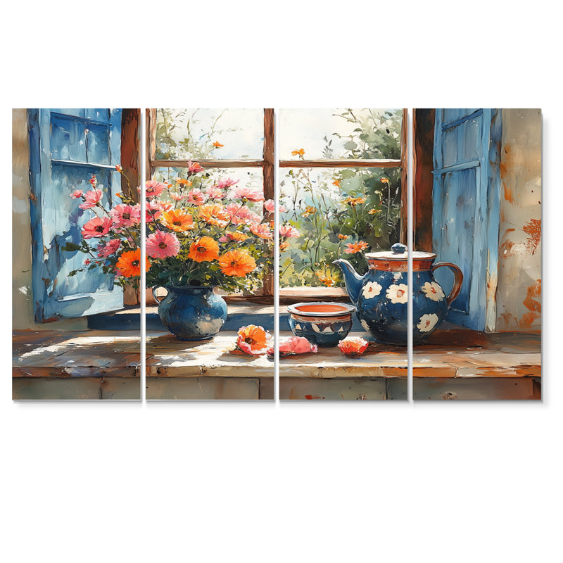 Orange et bleu Boho Pottery Farmhouse Charm - ensemble de reproductions d'art mural Boho Pottery, H 32 po x l 64 po