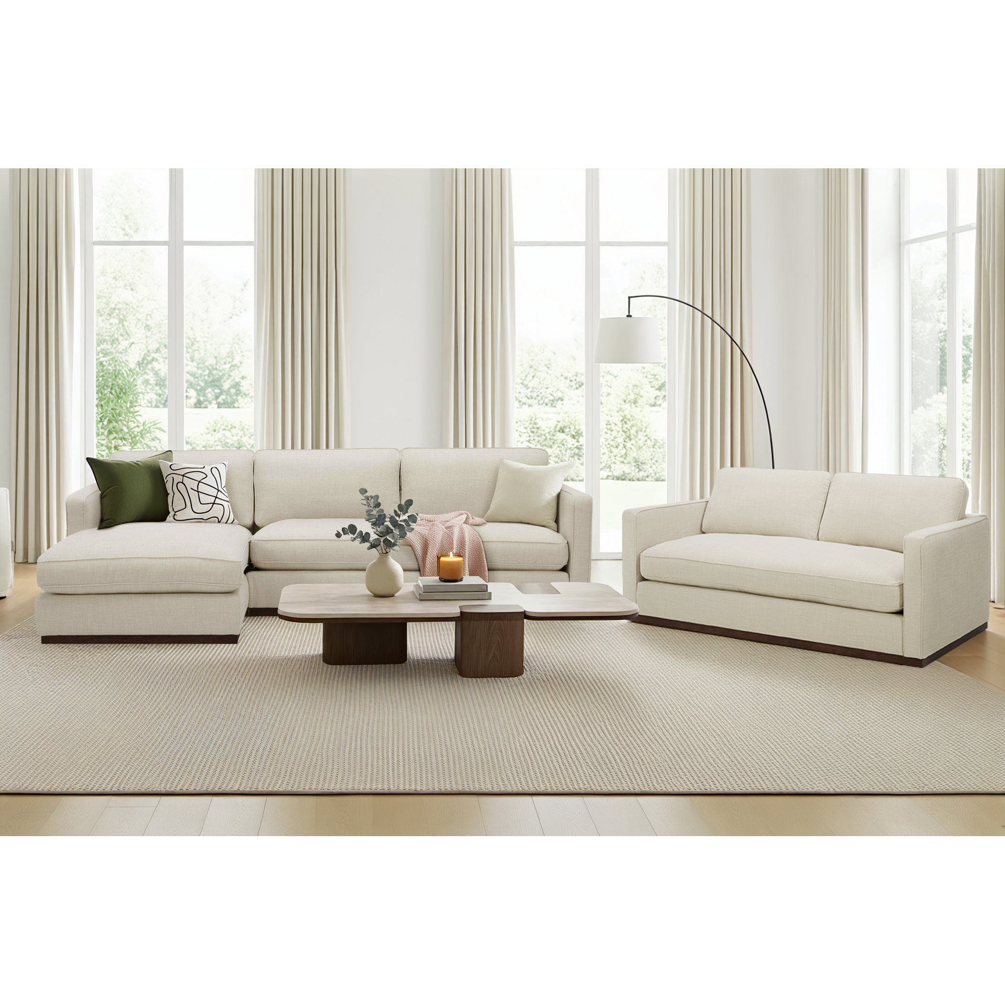 Bobbi 3 Piece Upholstered Living Room Set, Effie Linen Performance Linen