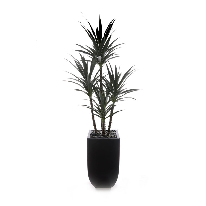 Faux Yucca Plant in Planter, Black
