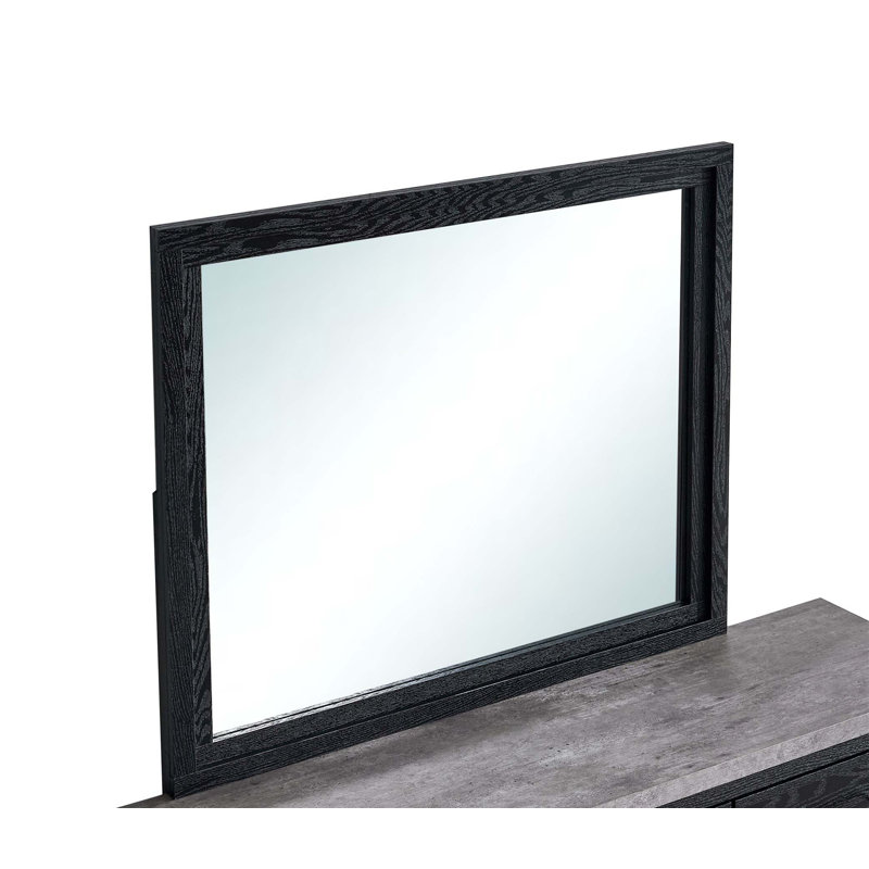 Miroir Grande avec verre à faible distorsion et cadre en stratifié de grain de bois noir, parfait pour les chambres à coucher modernes