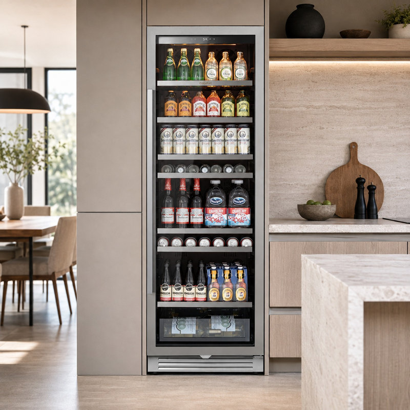 Réfrigérateur à boissons autonome et encastré de 23,4 po de largeur et d'une capacité de 373 canettes, avec double porte en verre trempé