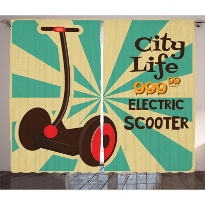 Segway Electric Scooter Graphic Print and Text Semi-Sheer Rod Pocket Curtain Panels