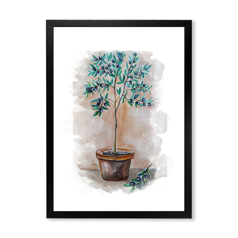 Pot d'olivier vert - peinture, Cadre photo noir, H 20 po x l 12 po x P 1 po