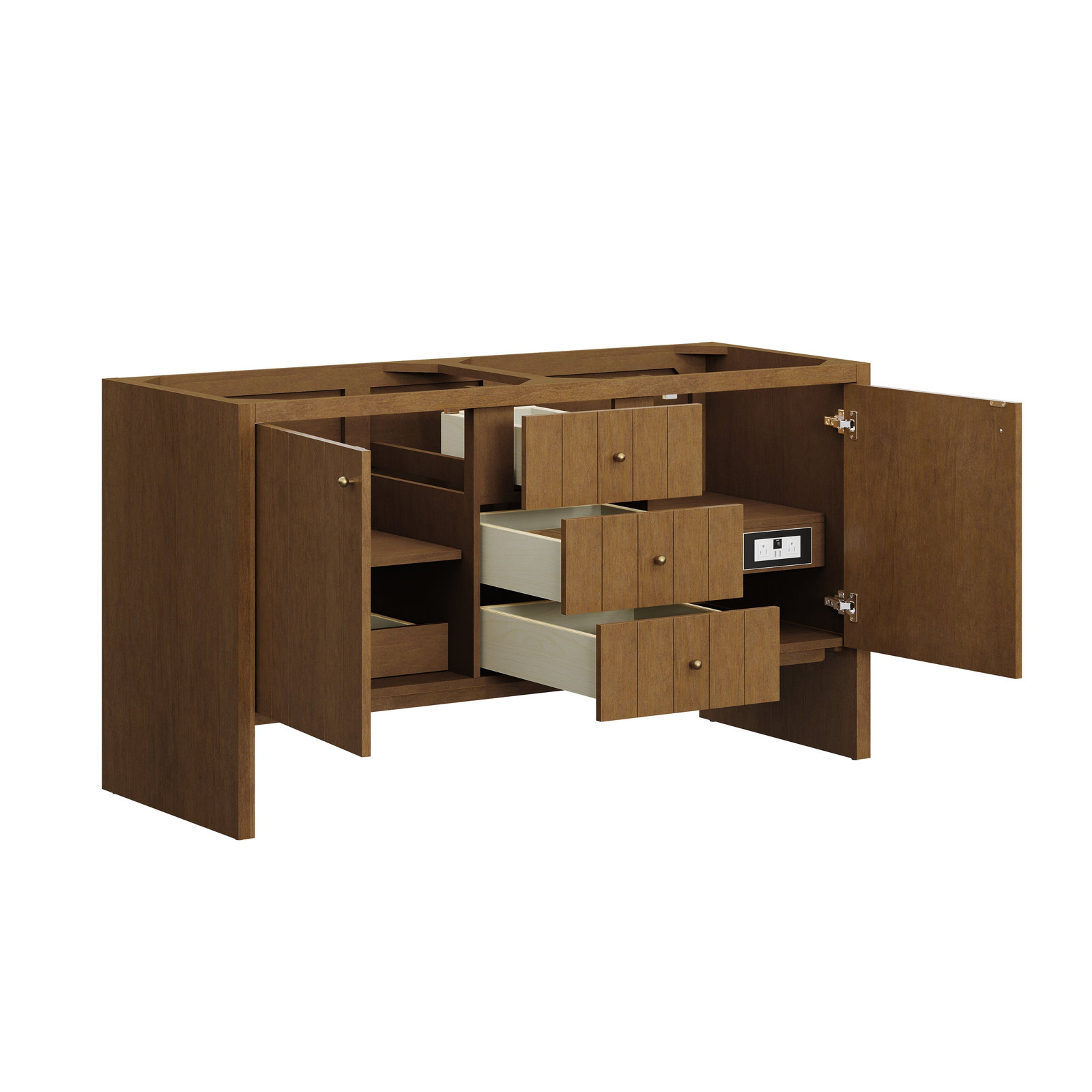 Hudson 60 " Double Bathroom Vanity, Honey Brown, Siberian, 8" Widespread