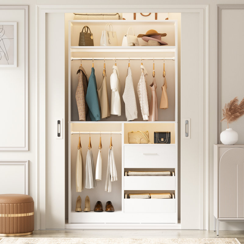 36" Closet System With 3 Drawers And 2 Rods,Shoes Storage, White