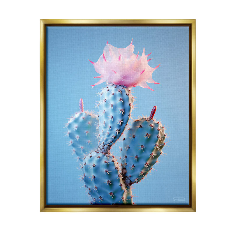 «Pink Budding Cactus Flowers» par RB sur, Cadre flottant métallique doré, H 21 po x l 17 po