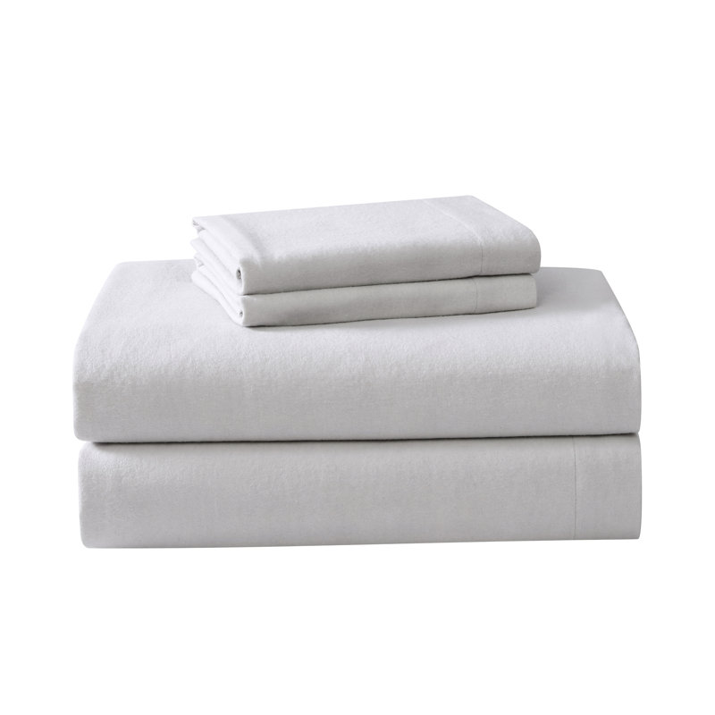 Brushed Cotton Flannel Sheet Set, Queen Sheet Set with 2 Pillowcases, Solid Gray