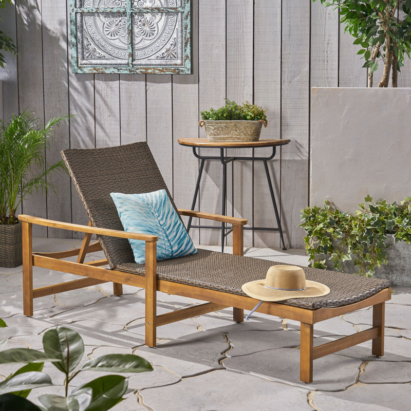 Amant Outdoor Chaise Lounge, Natural Brown Frame/Mixed Mocha Cushion
