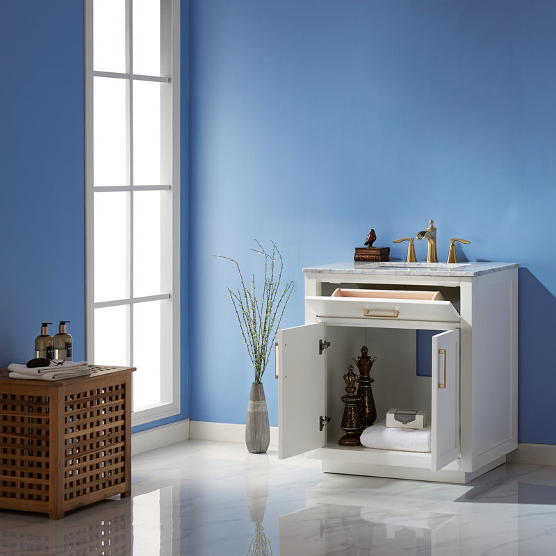 Candrice 30'' Single Bathroom Vanity with Marble Top, White
