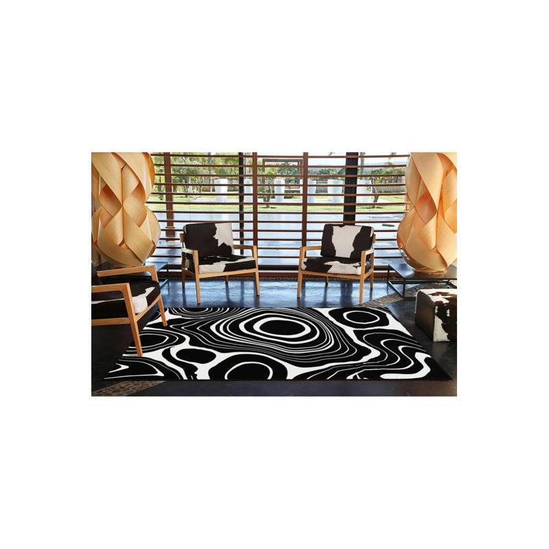 Black Infinite Themed Patterned Modern Decorative Carpet And Washable Carpet, Round 3'4"