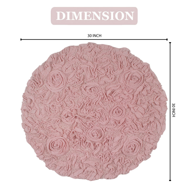 Taki Cotton Round Bath Rug, 30" Round, Pink