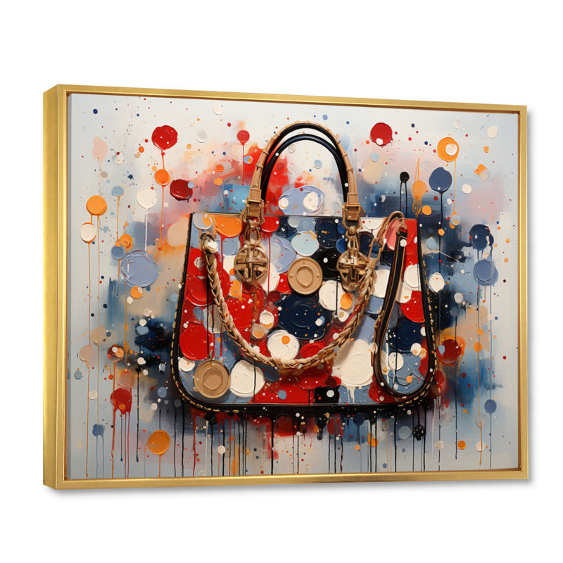 Fashion Bag Pointillism I - imprimé, H 24 po x l 32 po x P 1 po, Cadre flottant doré