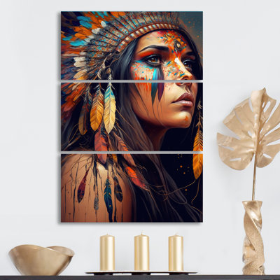 Alagan Colorful Native American V - impression sur toile tendue de 3 pièces
