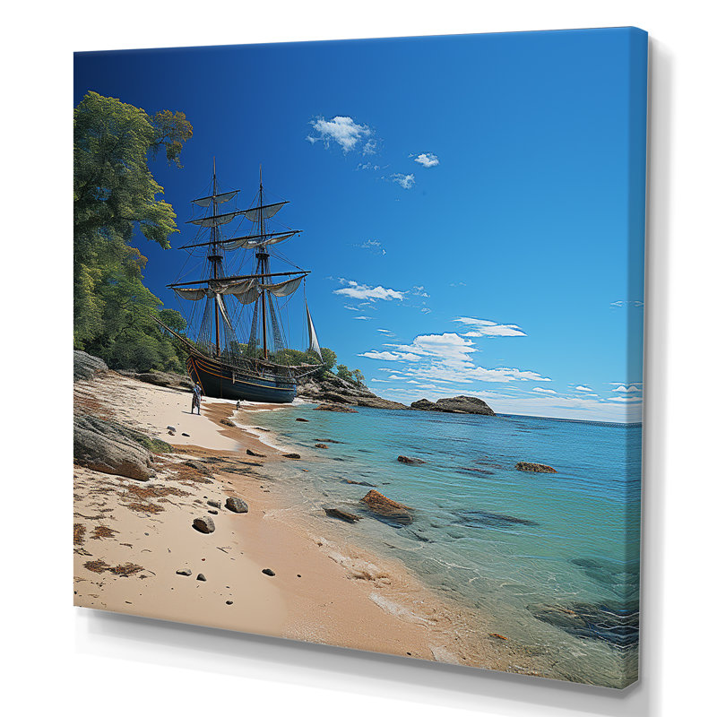 Bateau pirate, rivages tropicaux de la réduction sur toile, Toile tendue, H 36 po x l 36 po x P 1,5 po