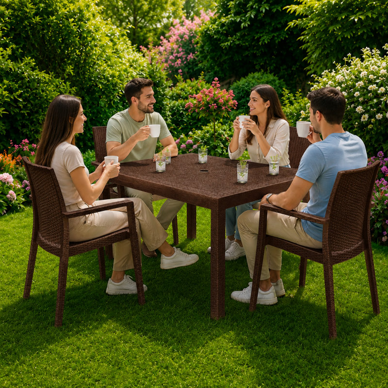 Fauteuil de patio empilable sans assemblage Mace - Chaise de salle à manger moderne en tissu toutes saisons imperméable et robuste