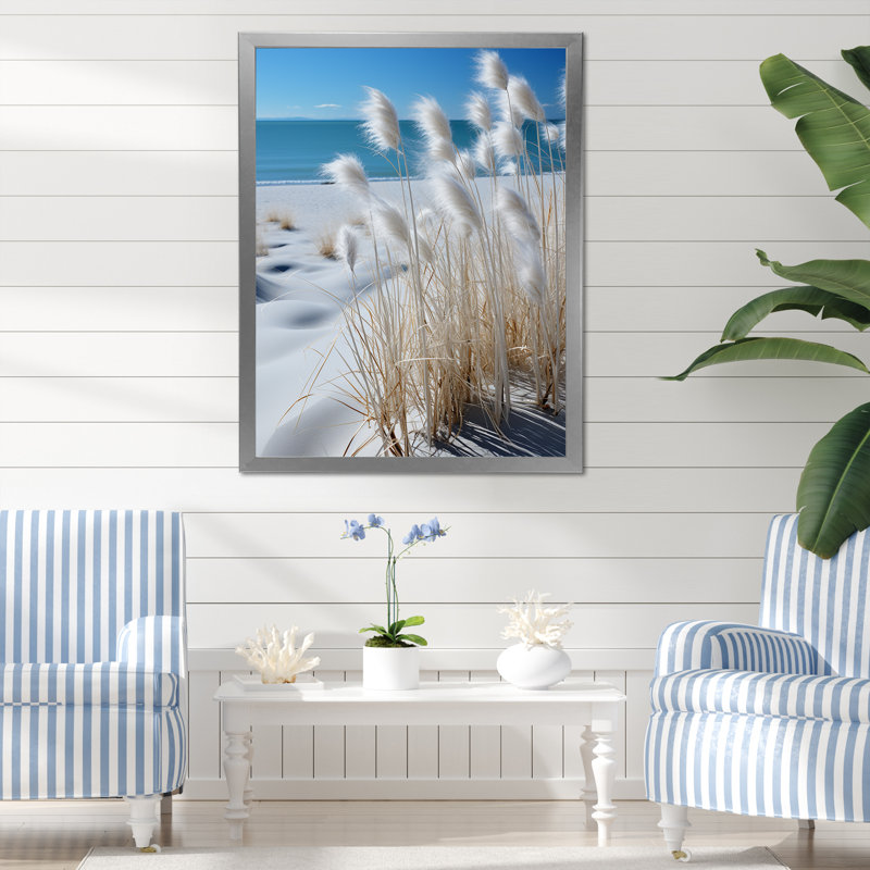 «Coastal White Sand Elegance», reproduction sur toile, Cadre photo argenté, H 32 po x l 16 po x P 1 po
