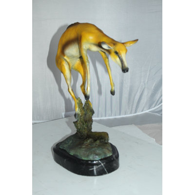 Tahmid Jumping Impala bronze statue -  Size: 9"L x 7"W x 16"H.