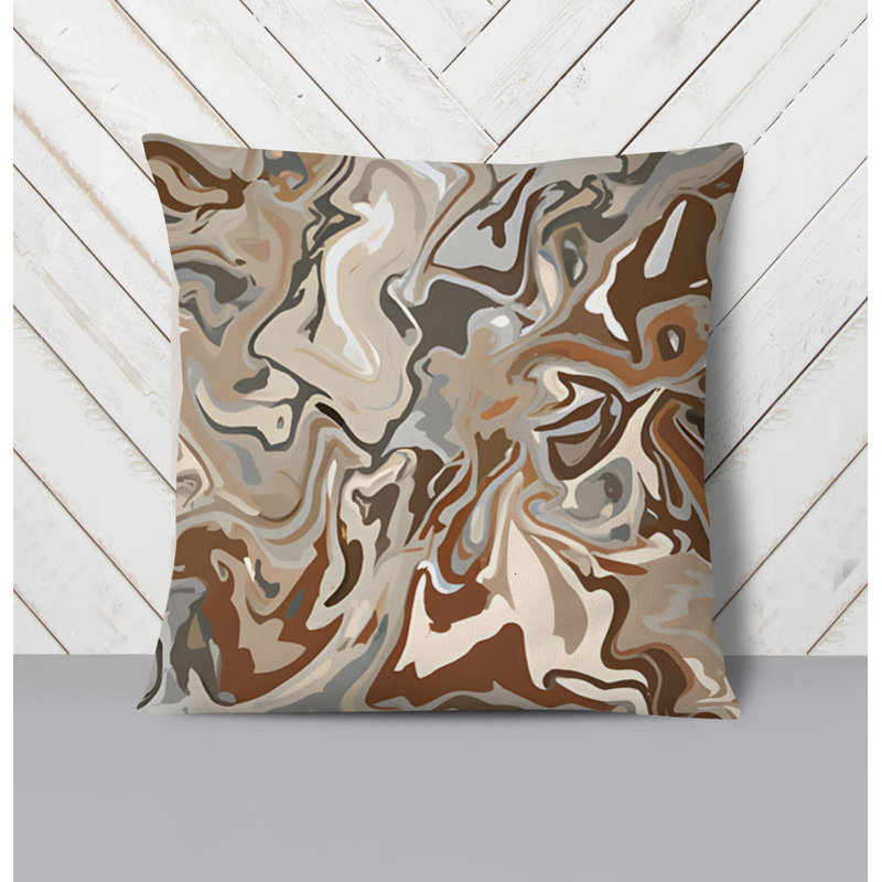 Throw Pillow With Insert, 16"H x 16"W, Brown/Orange Abstract 4