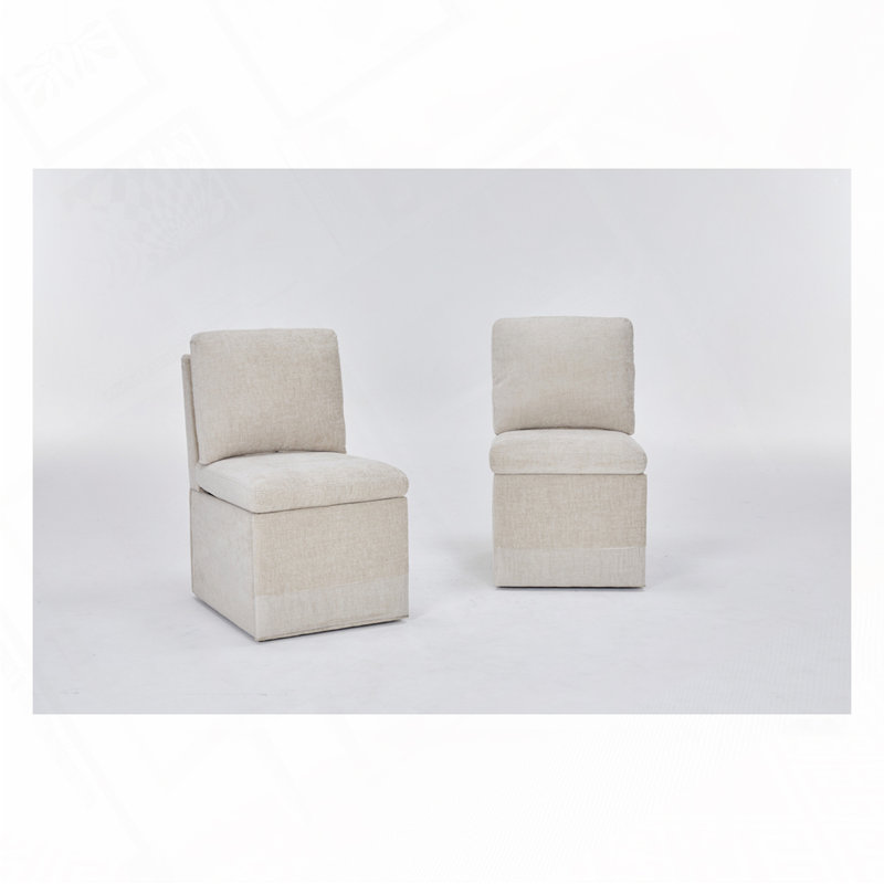 Chaise rembourrée en lin sans accoudoirs, Beige