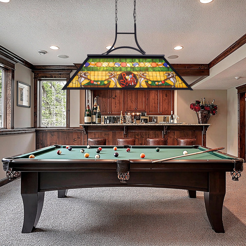 Luminaires de billard rustique avec abat-jour requin style Tiffany pour salle de jeux, H 25,7 po x l 43,3 po x P 18,6 po