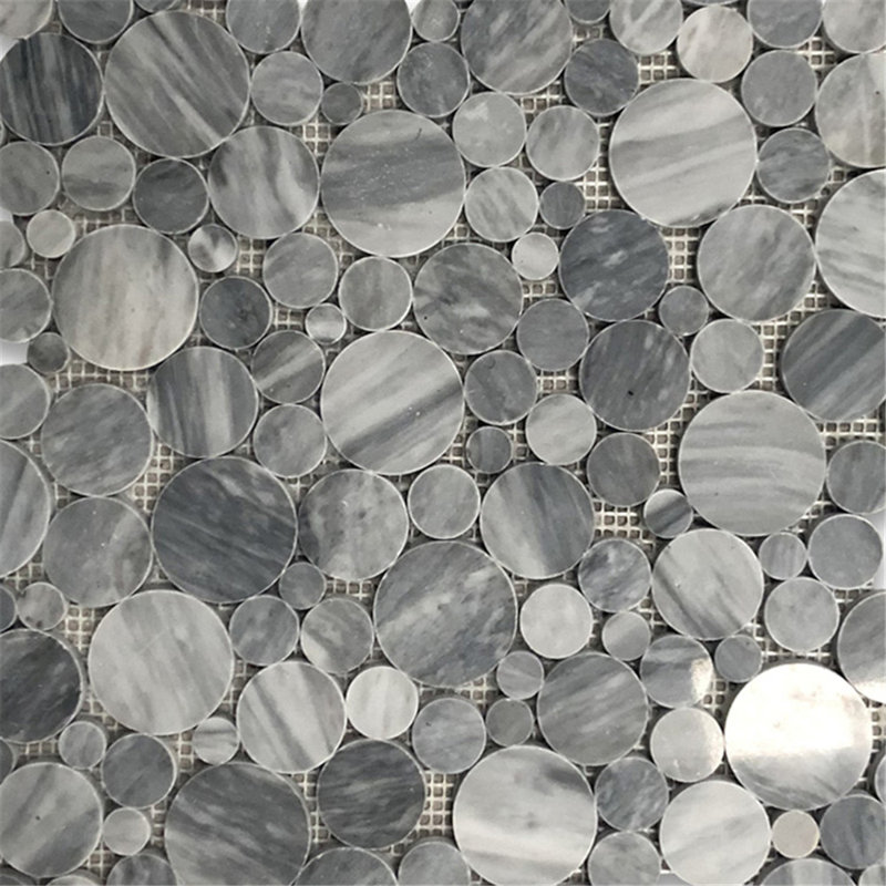 Carreau de mosaïque de marbre et de galets 12 po x 12 po Bardiglio, Gris foncé