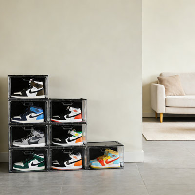 Paquet de 8 boîtes de rangement pour chaussures empilables transparentes avec couvercle magnétique