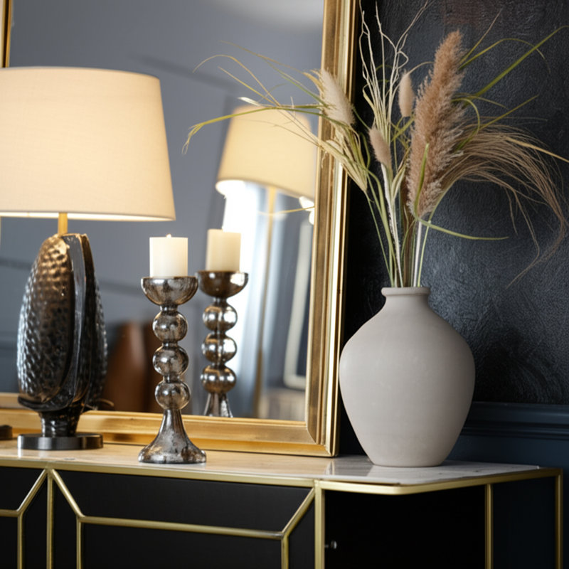 Elegant Sculptural Glass Candle Holder with Glam Design and Decorative Taper Silhouette, Gold, 18" H x 7" W x 7" D