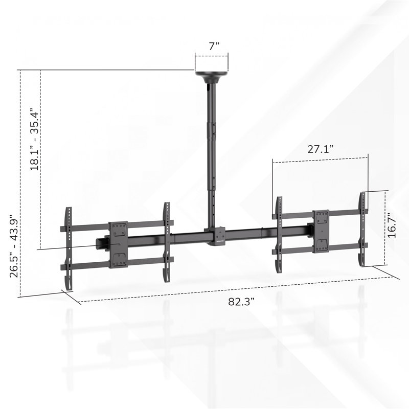 Mount-It! Dual TV Ceiling Mount with Short Pole for 35" to 60" TVs, 43.9" H x 82.3" W x 7" D
