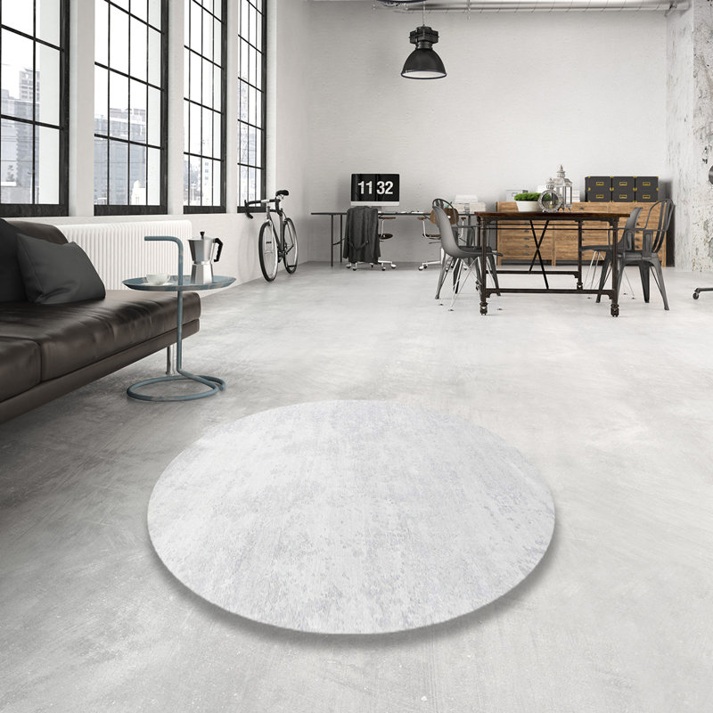 Tapis de zone gris/crème contemporaine, Rond 8 pi