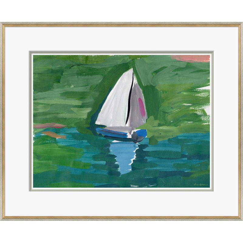 «Pond Boat Blue» par Dana Gibson - peinture encadrée