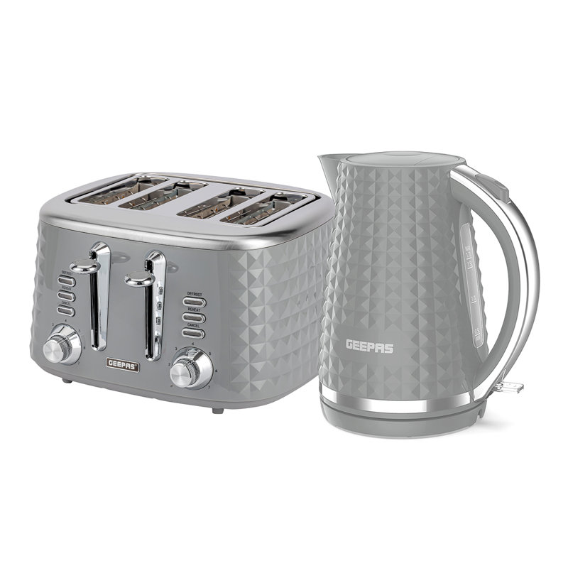 GEEPAS Argyle 4 Slice Bread Toaster & 1.7L Cordless Electric Kettle Combo Set with Textured Design | 1750W Toastie Machine 7 Browning Control | 2200W Kettle Auto Shut Off & Boil Dry Sensor