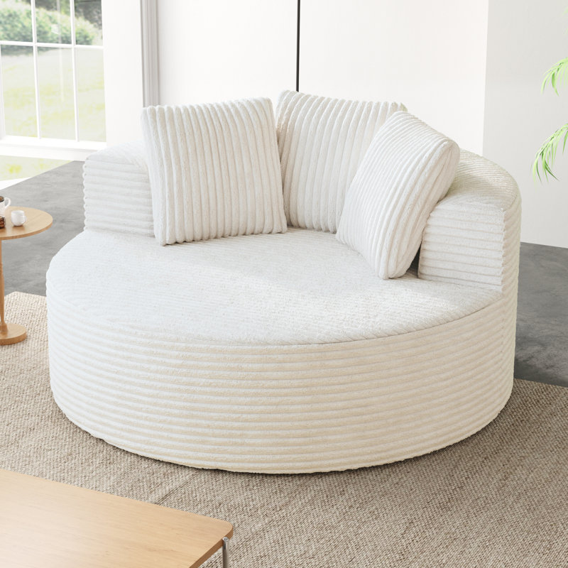 Ivona Upholstered Boneless 50" Round Corduroy Lazy Sofa, No Assembly Required, Beige