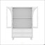Armoire de rangement blanche de style campagne avec verre trempé arqué, plateau à niveaux et 2 tiroirs pour une organisation élégante à la maison