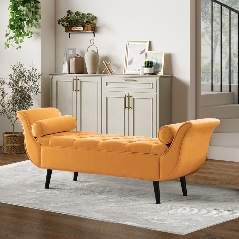 Banc de rangement pour banc de bout de lit de très grande taille, 65 po, moderne, en velours et capitonné, avec repose-pieds et bancs
