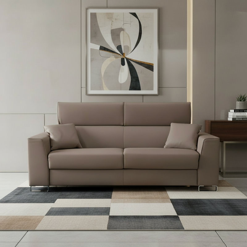 Monica 87" Genuine Italian Top Grain Leather Queen Wide Arm Sleeper Sofa Bed with Memory Foam Mattress