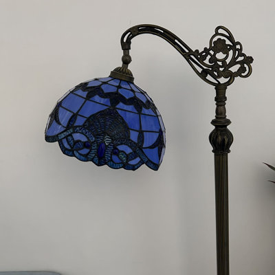Lampe sur pied Gamez Tiffany en verre teinté bleu baroque lavande réglable 63 po H
