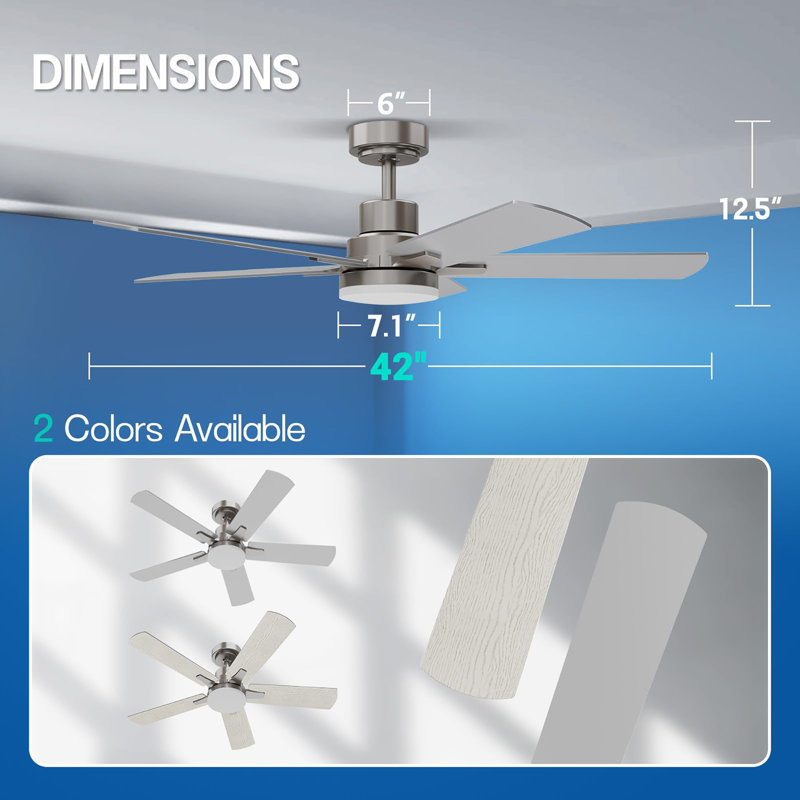 Ceiling Fans with Lights and Remote, 42" Wide, Silver