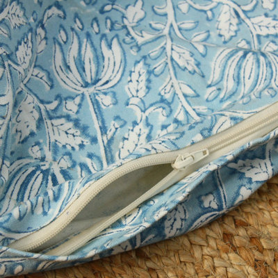 Blue Floral Hand Block Print Bean Bag Cover | 96" Coastal Cotton Bean Bag Chair Cover | Boho Lounge Seating For Living Room, Kids Room, Dorm by Grovelane
