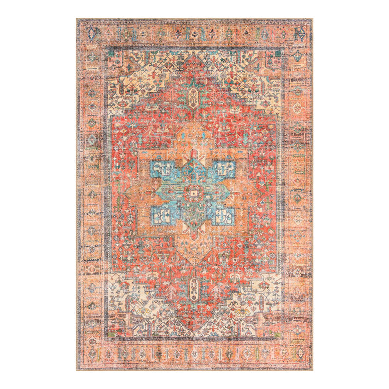 Tapis oriental rouge rouille, Rectangle 4 pi 1 po x 6 pi 1 po