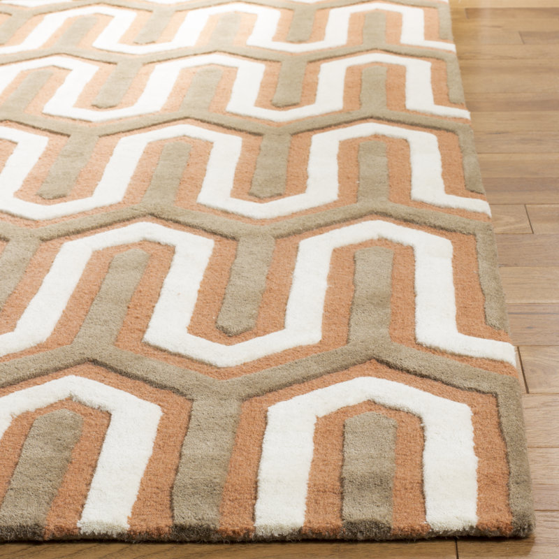 Hand-Tufted Orange and Grey Wool Geometric Area Rug 2' x 3'