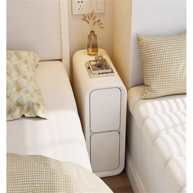 Table de chevet à 2 tiroirs de style crème ultra-étroite, table d'appoint de rangement minimaliste moderne pour chambre à coucher, armoire compacte sans assemblage