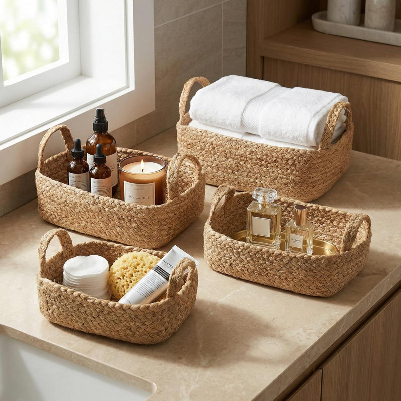 Storage Basket Set Of 4， Natural Jute Rope Baskets For Shelves Are Perfect For Organizing Your Home， Quality Storage Bins Easily Fit With Any Nursery Or Bedroom Decor