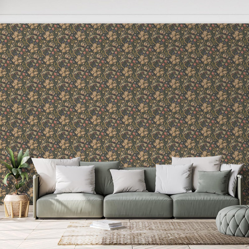 Motif floral rétro vintage, L 132 po x l 144 po
